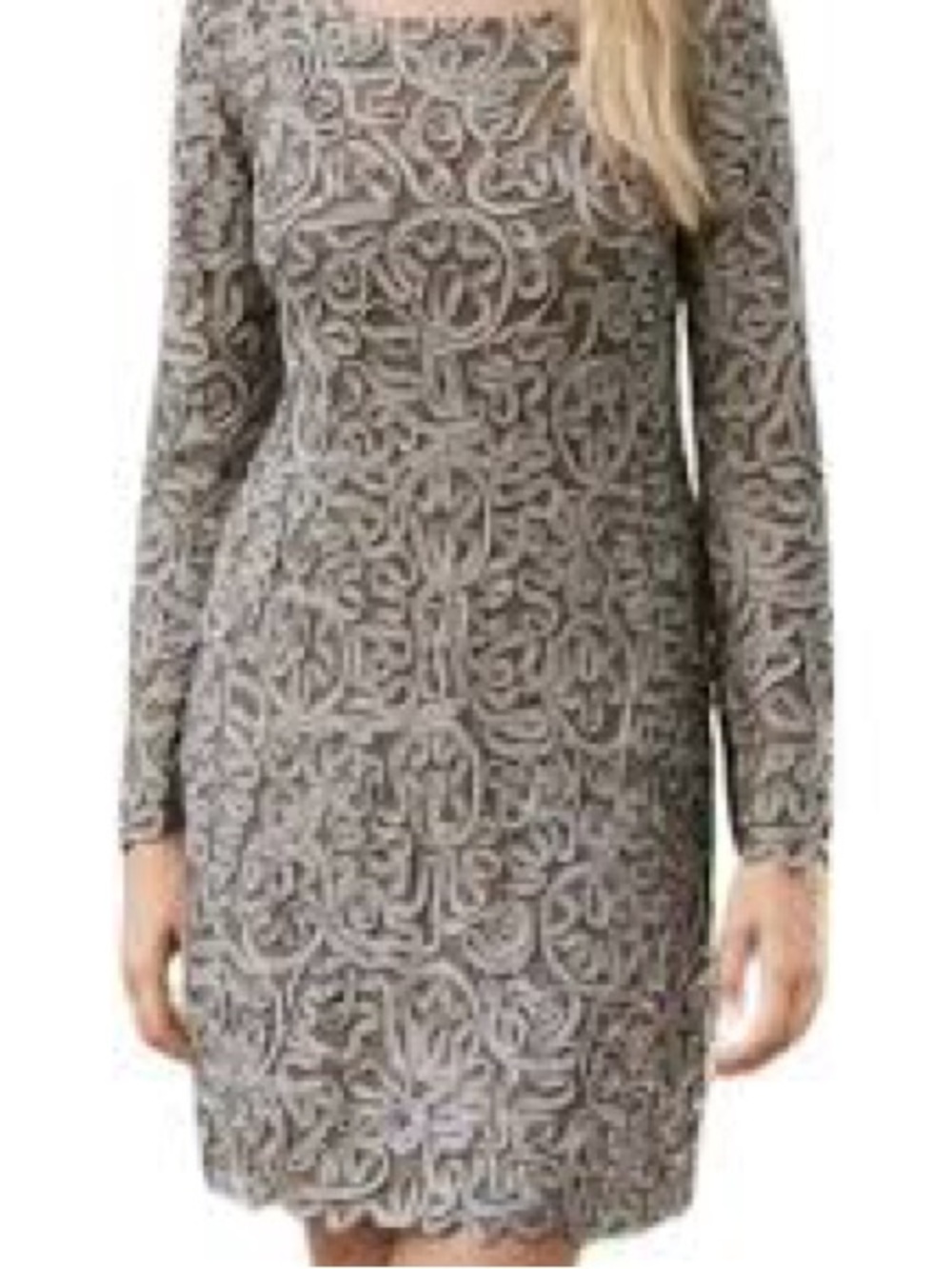 Sundance Pure Elegance Applique Shift Dress in Tan and Grey Size M
